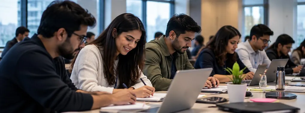 Participants taking notes during a hands-on workshop